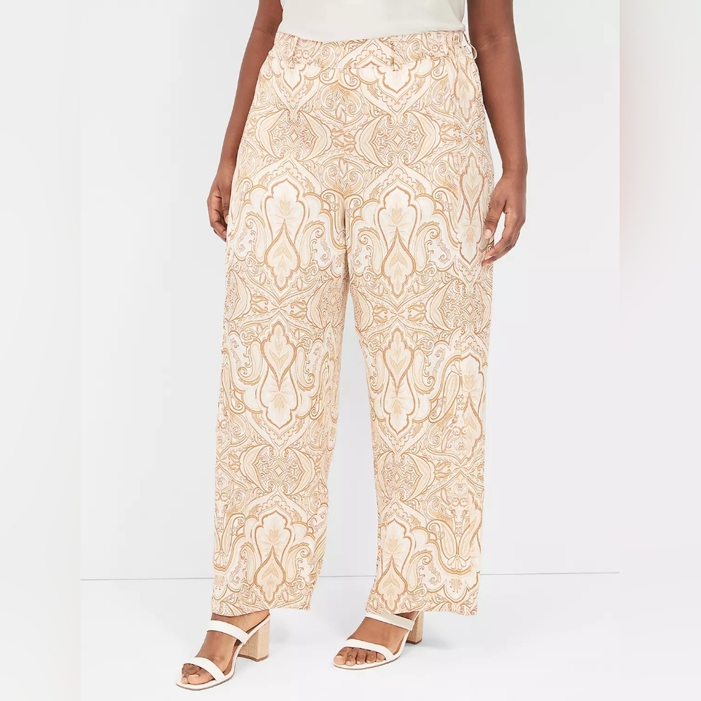 Lane Bryant Pull-On Satin Wide Leg Pant Tan Cream Sz 18 WP244